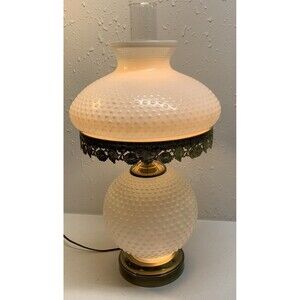 Vintage Hobnail Milk Glass Lamp Hurricane Parlor Gone With The Wind